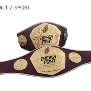 'ENERGY FIGHT' Professional Championship Belt – Maroon Strap with Custom Logo