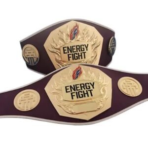 'ENERGY FIGHT' Professional Championship Belt – Maroon Strap with Custom Logo