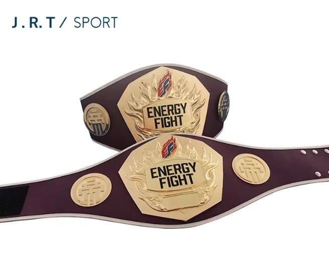 'ENERGY FIGHT' Professional Championship Belt – Maroon Strap with Custom Logo