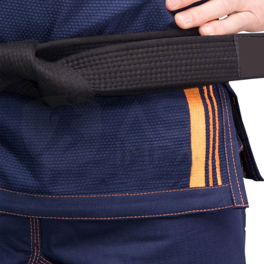 Premium Navy Blue BJJ Gi / Martial Arts Uniform – Contrast Orange Stitching - Image 3
