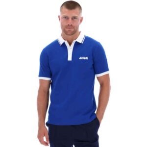 Men's Royal Blue Pique Knit Polo Shirt with Contrast White Collar and Cuffs