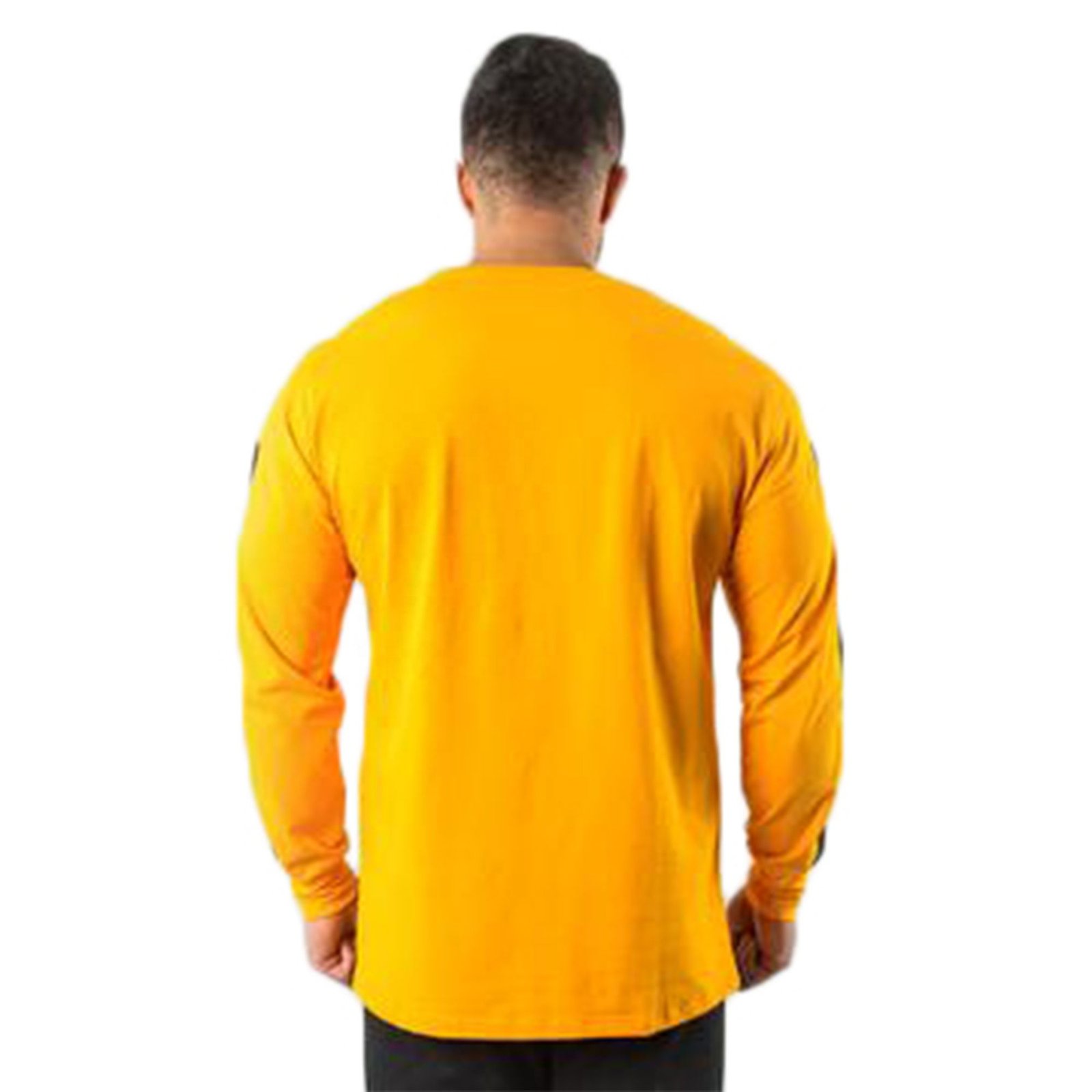 Bold Mustard Yellow Cotton Blend Sweatshirt with Contrast Black Arm Panels - Image 3