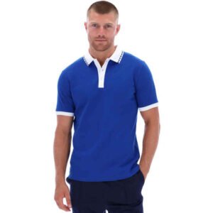 Men's Royal Blue Pique Knit Polo Shirt with Contrast White Collar and Cuffs