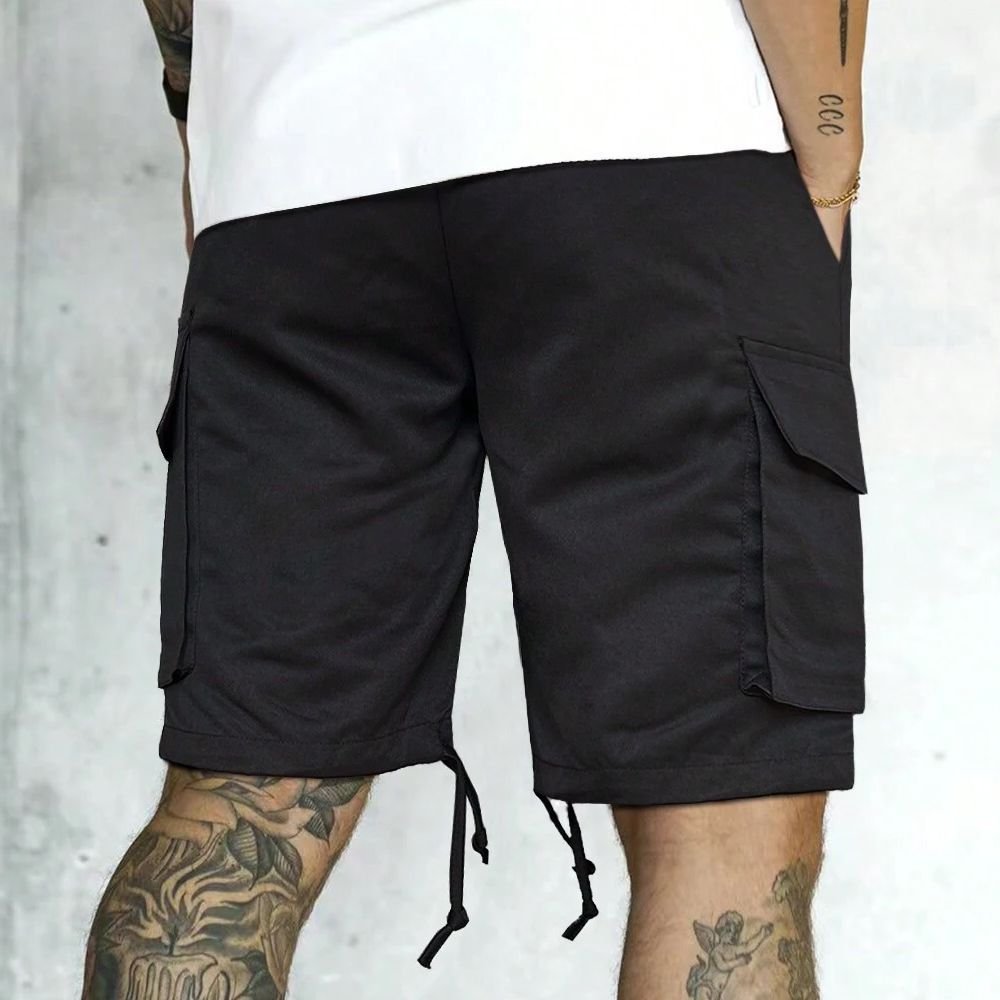 Tactical Black Cargo Shorts with Drawstring Hem and Utility Pockets - Image 2