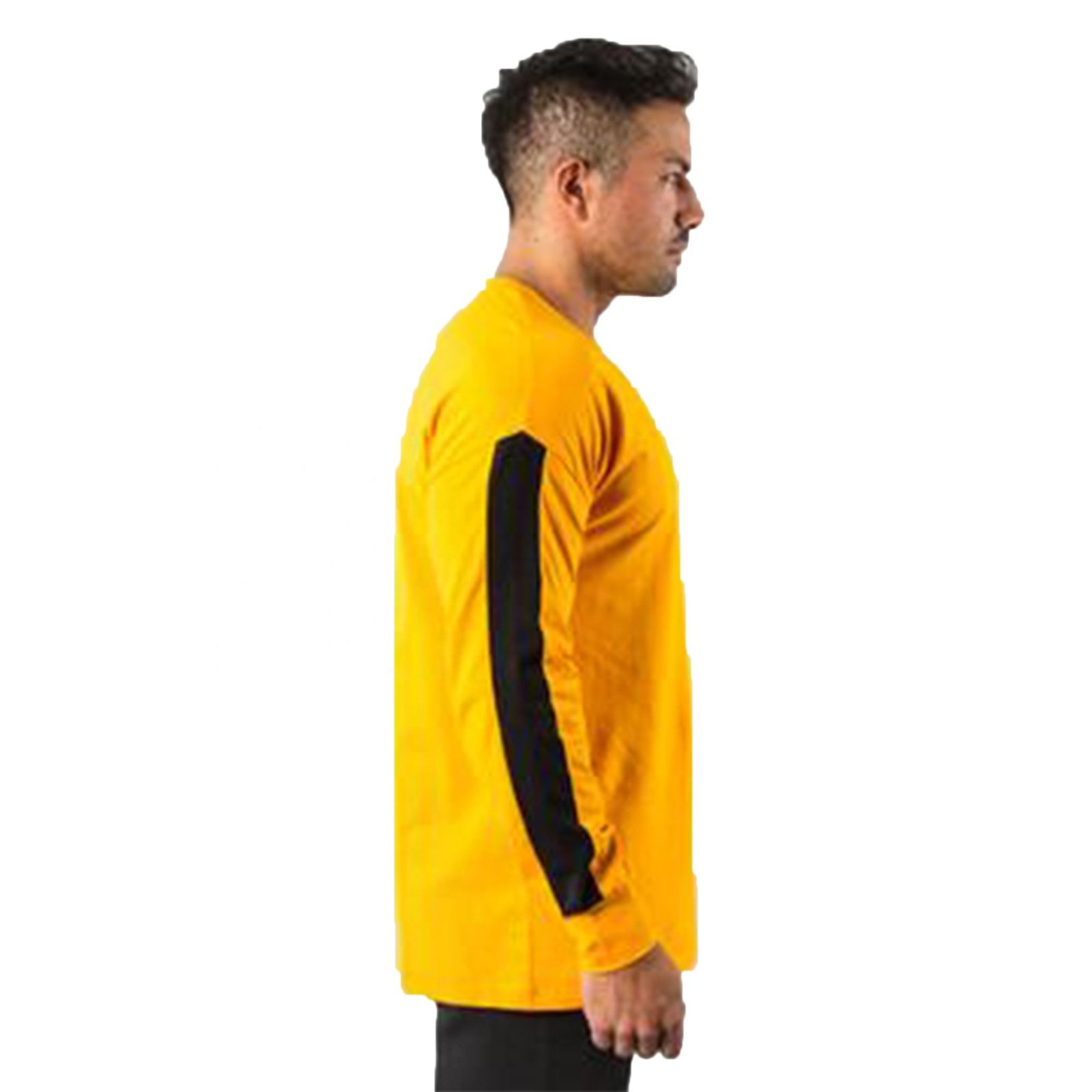 Bold Mustard Yellow Cotton Blend Sweatshirt with Contrast Black Arm Panels - Image 2
