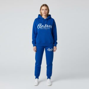 Navy Blue Zip-Up Track Suit – Contrast Logo & Performance Fleece