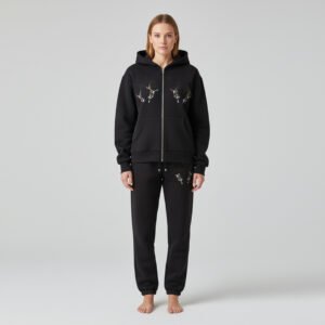 Navy Blue Zip-Up Track Suit – Contrast Logo & Performance Fleece