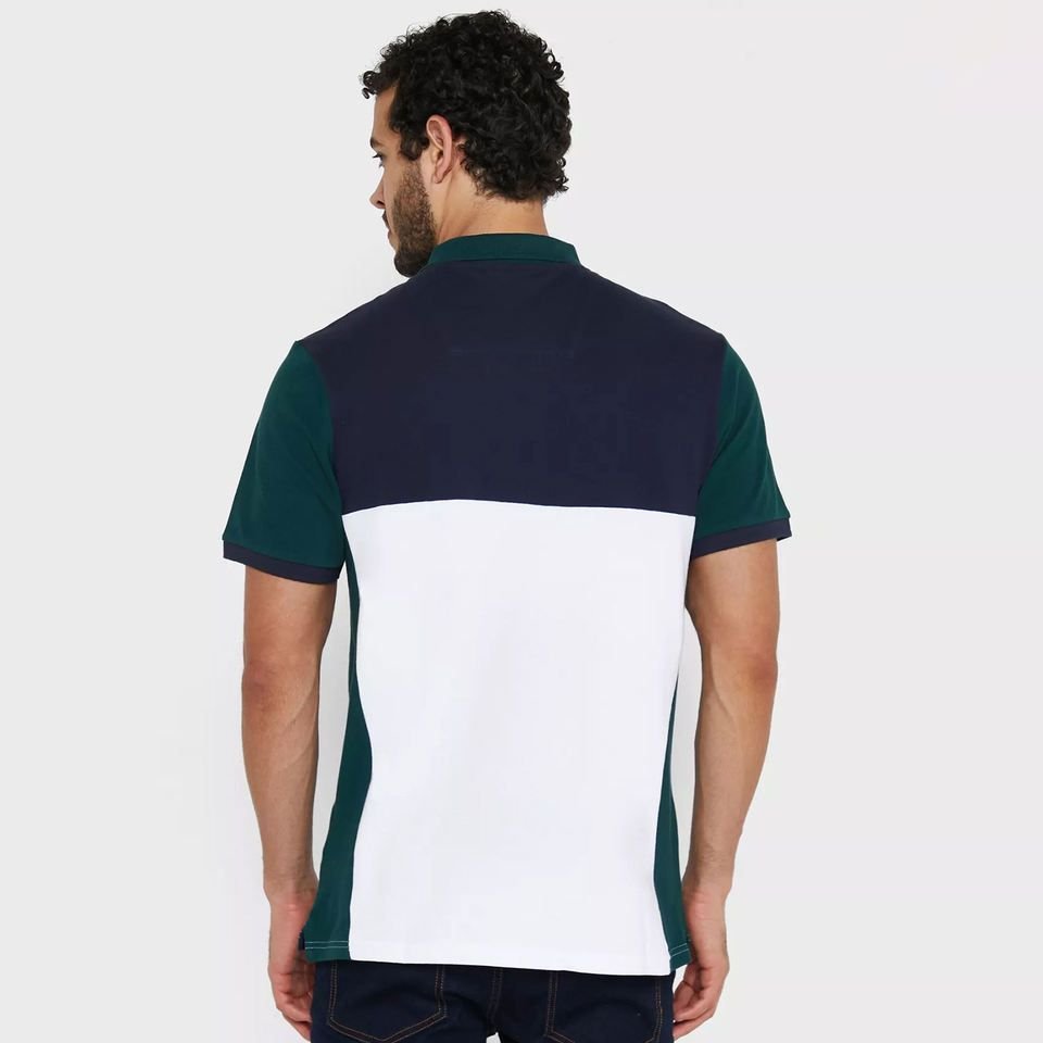 Sharp Tri-Colour Block Polo Shirt – Navy, White, and Dark Green Contrast - Image 3