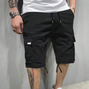 Tactical Black Cargo Shorts with Drawstring Hem and Utility Pockets