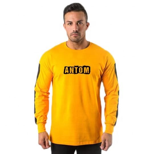 Bold Mustard Yellow Cotton Blend Sweatshirt with Contrast Black Arm Panels