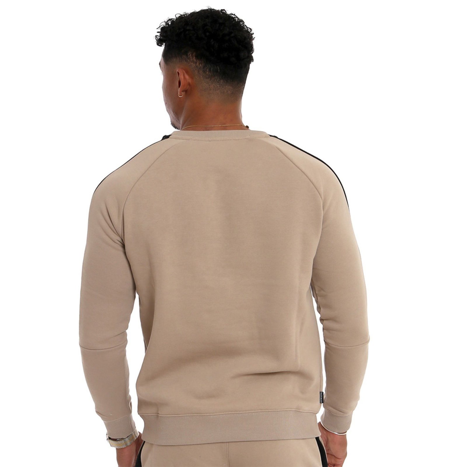 Minimalist Beige Raglan Sweatshirt with Contrast Black Piped Arm Stripes - Image 2