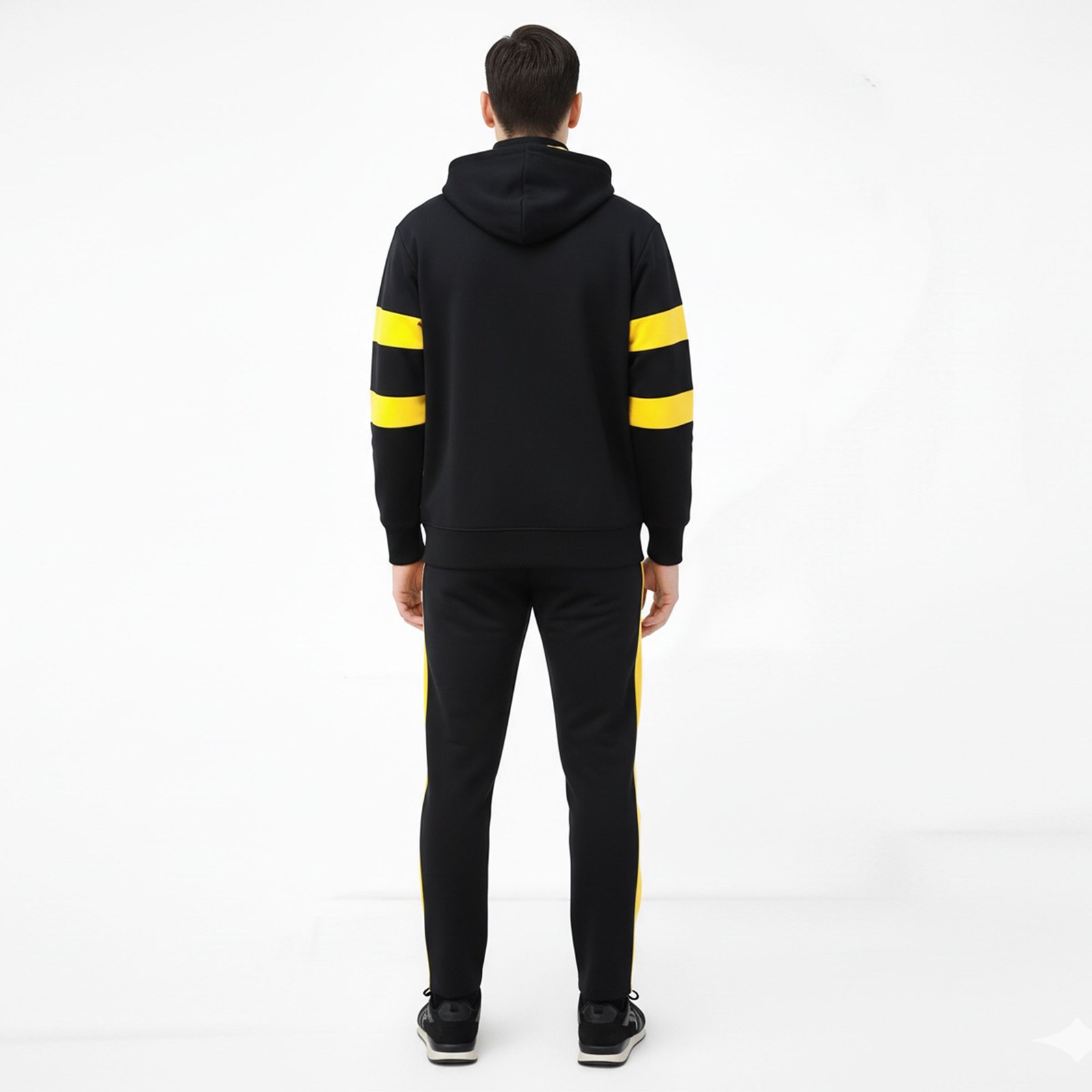 High-Visibility Black and Yellow Color Block Performance Tracksuit Set - Image 2