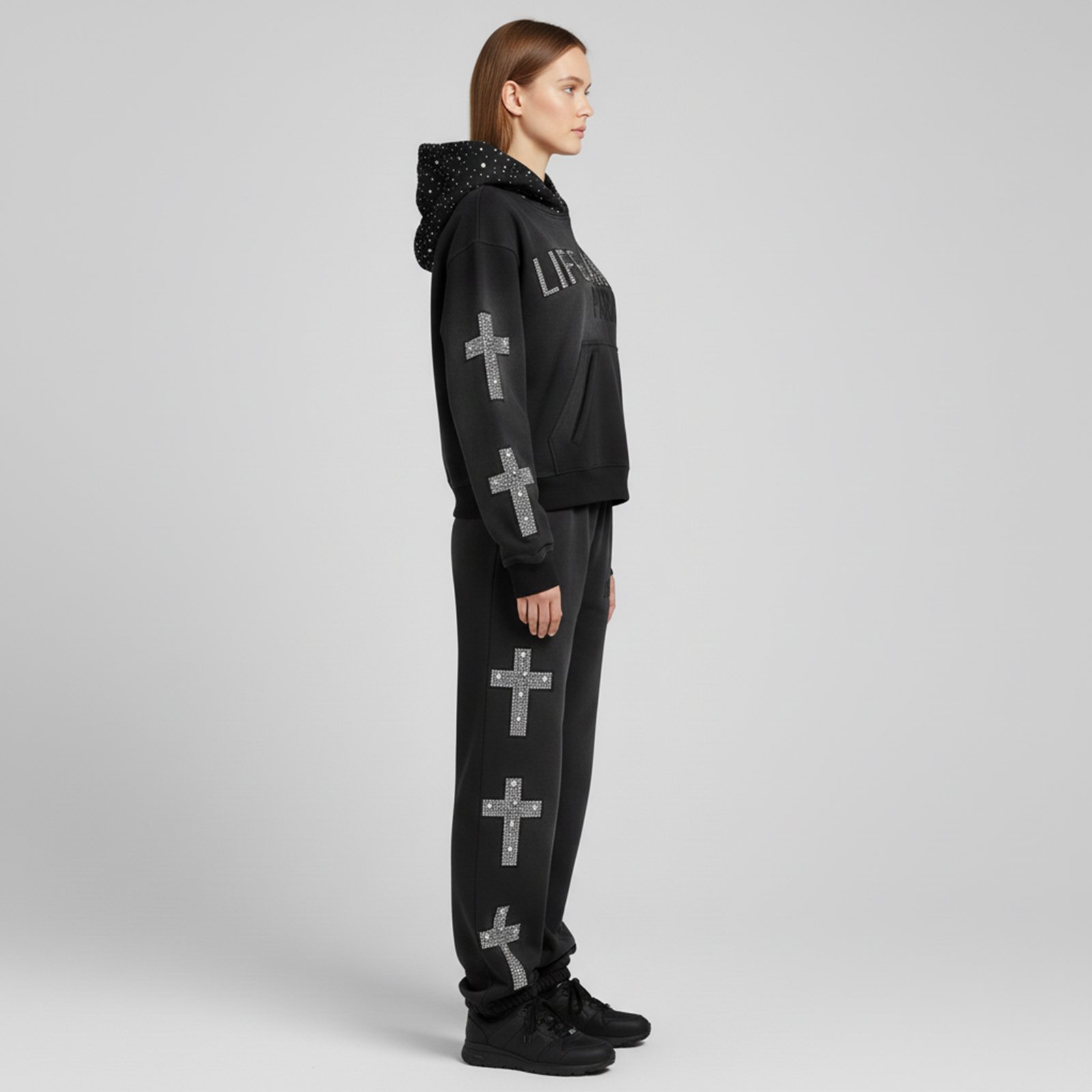 Oversized Star Graphic Track Suit – Sage Green Hoodie and Jogger Set - Image 2