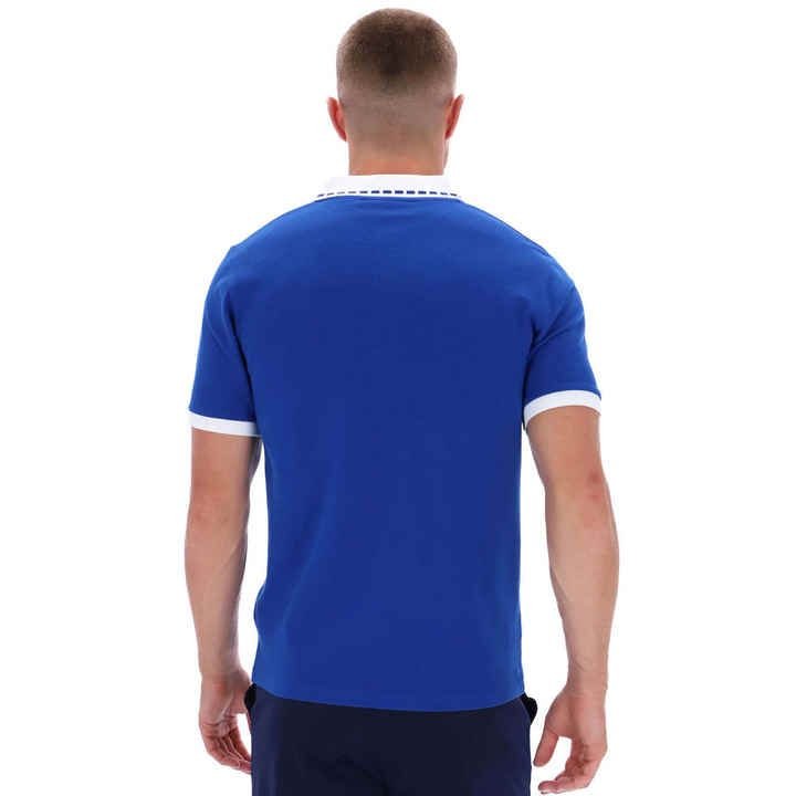 Men's Royal Blue Pique Knit Polo Shirt with Contrast White Collar and Cuffs - Image 2