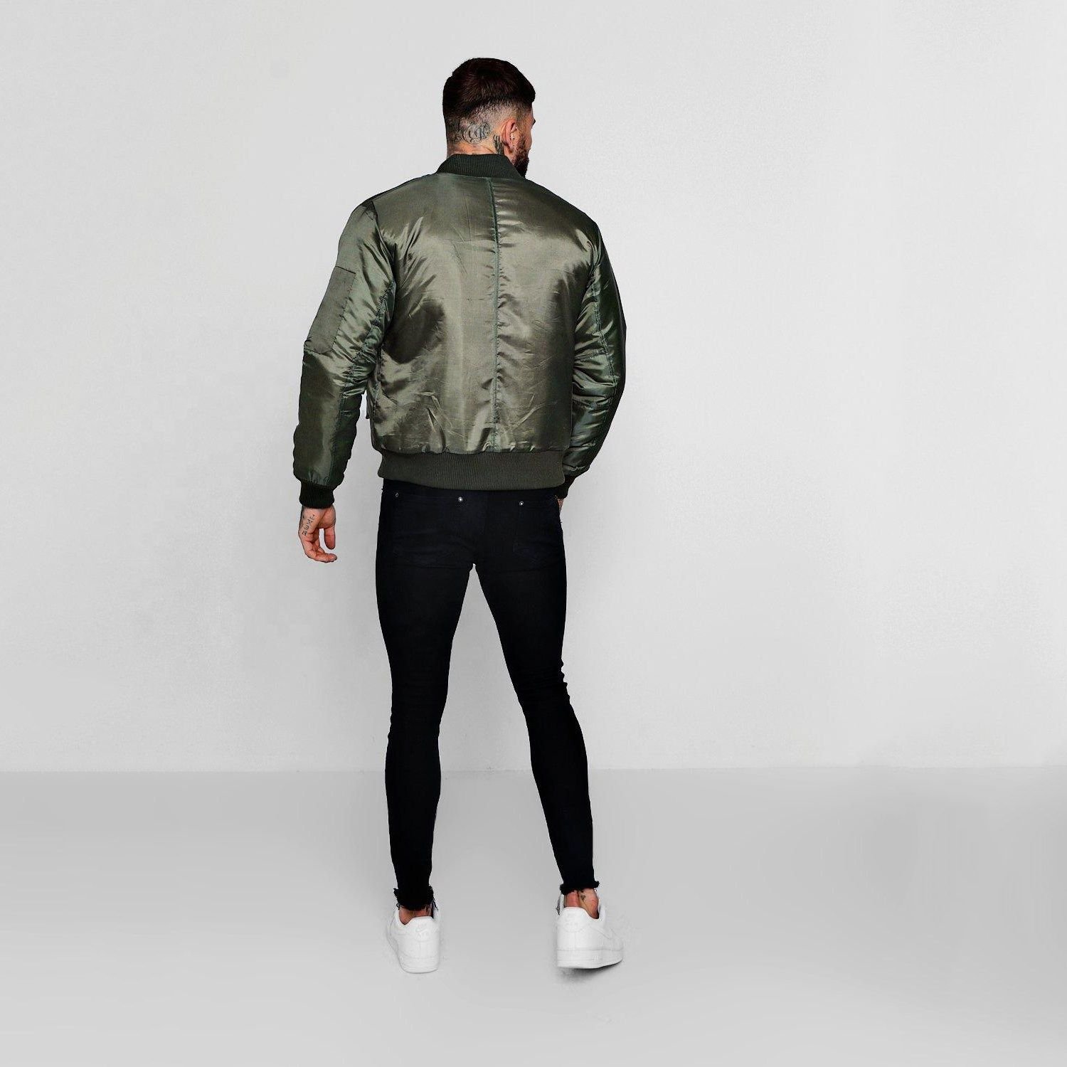 Authentic Military-Style Khaki Green Padded Bomber Jacket with Sleeve Pocket - Image 2