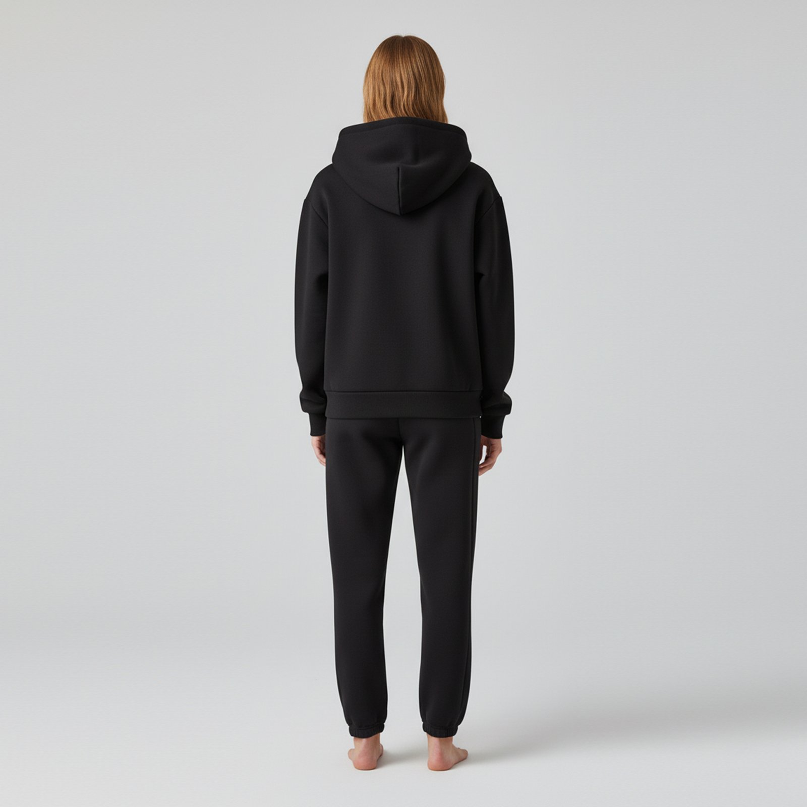 Monochromatic Black Zip-Up Track Suit – Contrast Logo Graphic - Image 3