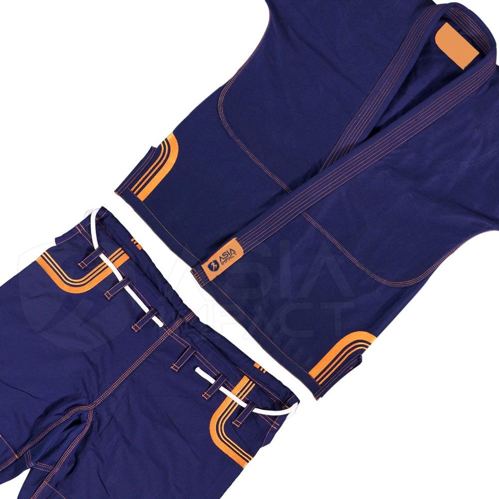 Premium Navy Blue BJJ Gi / Martial Arts Uniform – Contrast Orange Stitching - Image 2