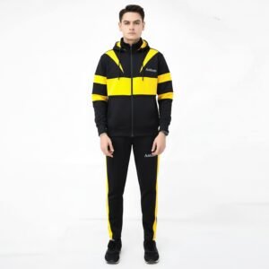 High-Visibility Black and Yellow Color Block Performance Tracksuit Set