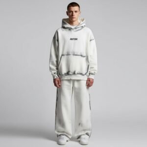 Oversized Washed White Tracksuit – Distressed Look Hoodie and Wide-Leg Set