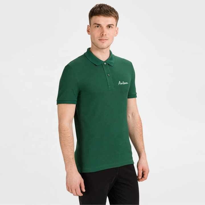 Classic Forest Green Short-Sleeve Polo Shirt – Soft Piqué Knit Cotton - Image 3