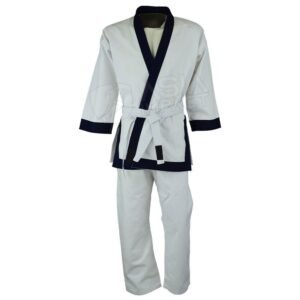 Classic White Karate/Taekwondo Uniform (Gi) – Navy Blue Trim