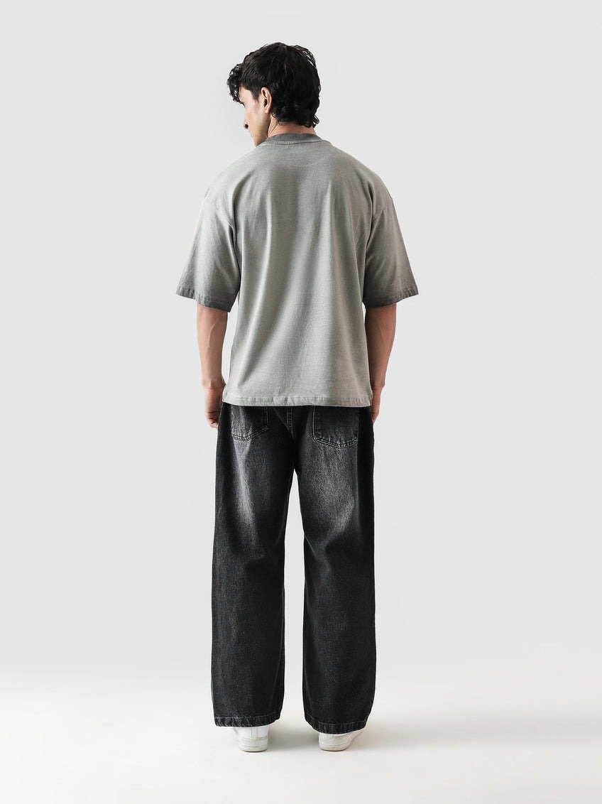 Washed Grey Oversized Drop Shirt with Gothic Cyberpunk Graphic Print - Image 2