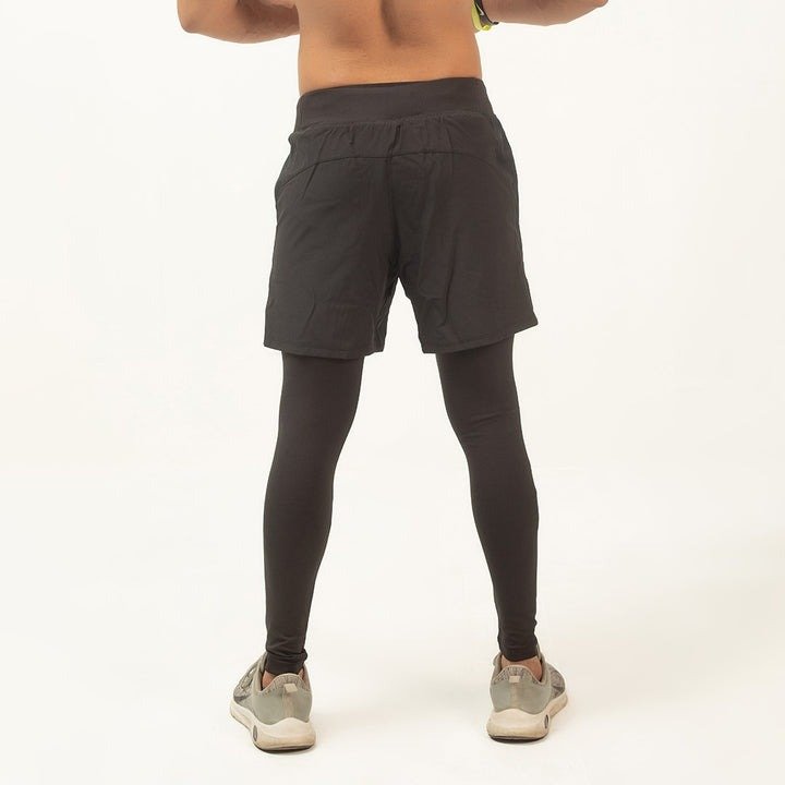 Men's Black 2-in-1 Running and Training Shorts with Built-in Compression Tights - Image 3