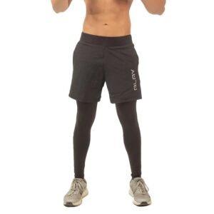 Men's Black 2-in-1 Running and Training Shorts with Built-in Compression Tights