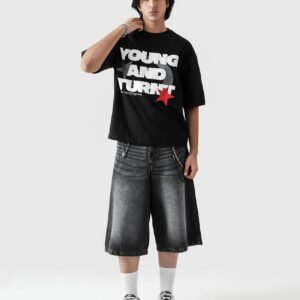 Edgy Black 'Young and Turnt' Graphic Drop Shoulder T-Shirt – Boxy Fit Streetwear