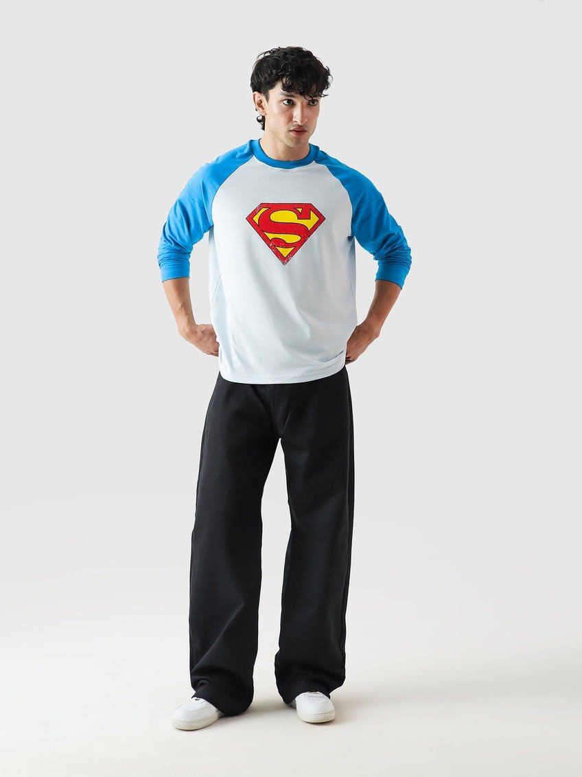 Loose Fit DC Comics Superman Baseball Tee – Three-Quarter Sleeve Drop Shirt