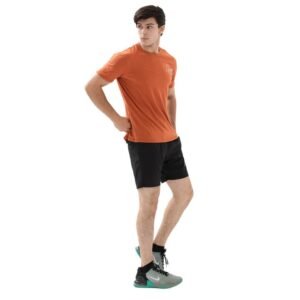 Rust Orange Soft-Feel Active T-Shirt and Lightweight Black Gym Shorts Set