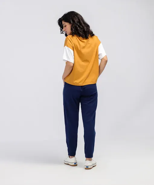 Contrast Color Block V-Neck Drop Shoulder T-Shirt – Crimson Red and Light Grey - Image 3