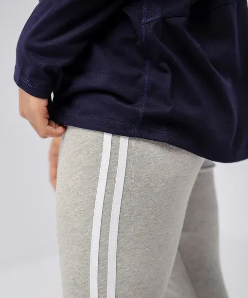 Everyday Cotton Blend Leggings – Light Grey with Classic White Sport Stripes - Image 3