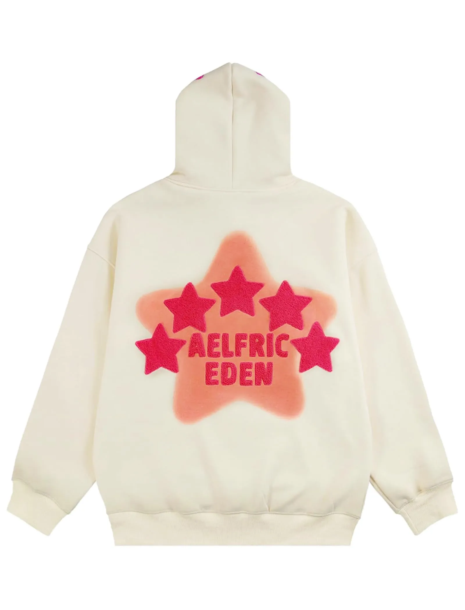 Oversized Cream Pullover Hoodie – Contrast Pink Star Appliqué - Image 2