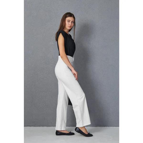 Crisp White High-Waist Wide Leg Trousers – Tailored Woven Finish - Image 2