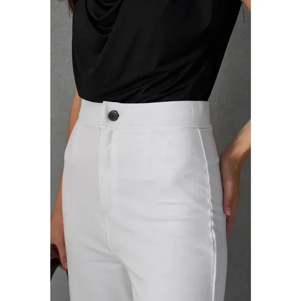 Crisp White High-Waist Wide Leg Trousers – Tailored Woven Finish - Image 3