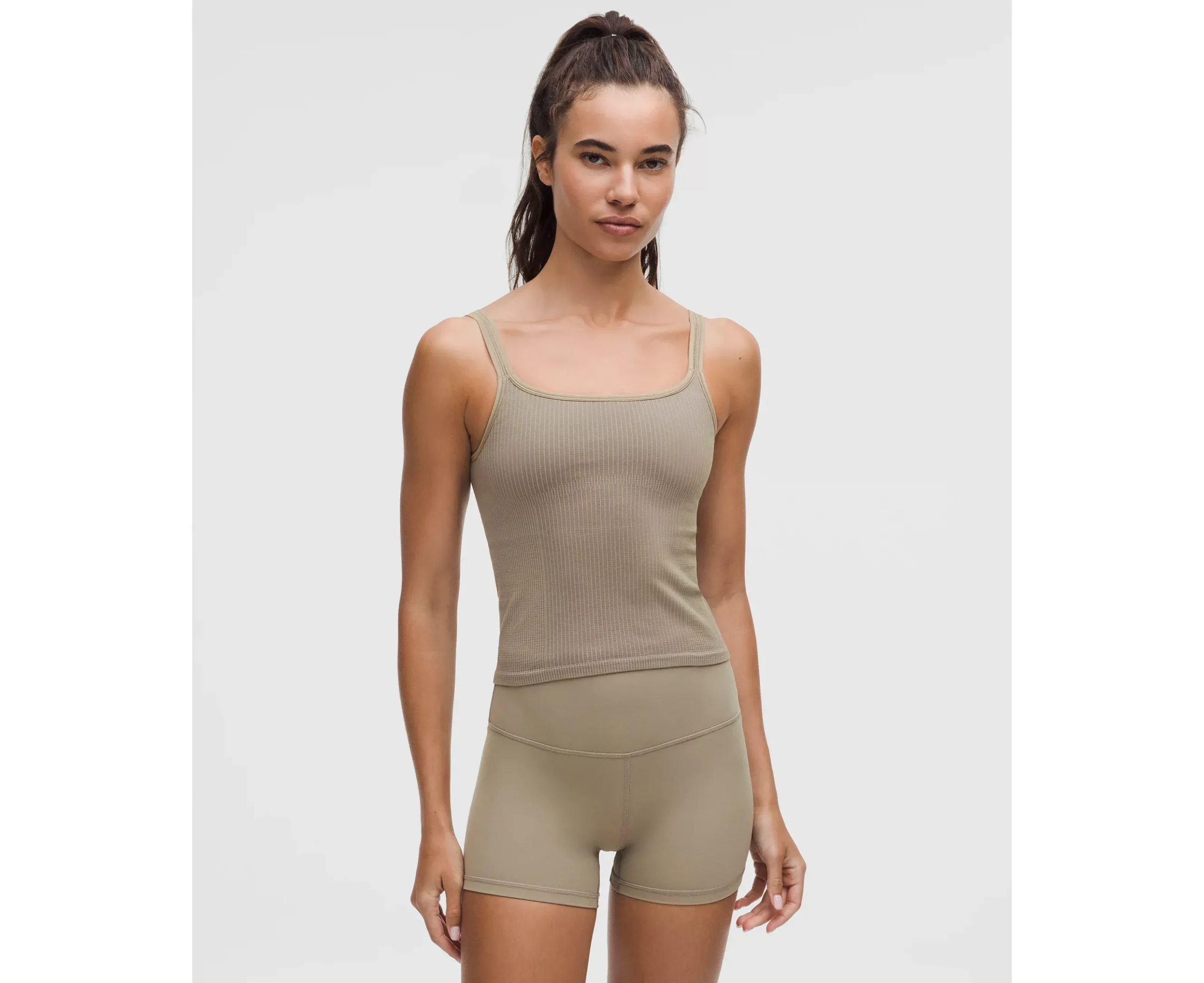 Ribbed Seamless Yoga Cami Top – Slim Fit, Olive Green