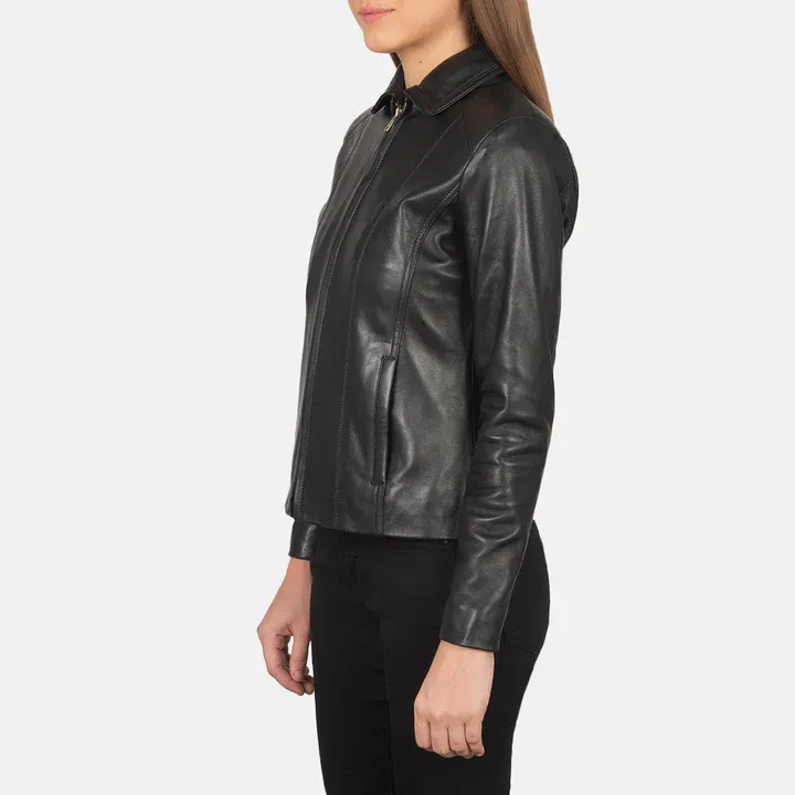 Timeless Women's Black Leather Biker Jacket – Tailored Fit - Image 2