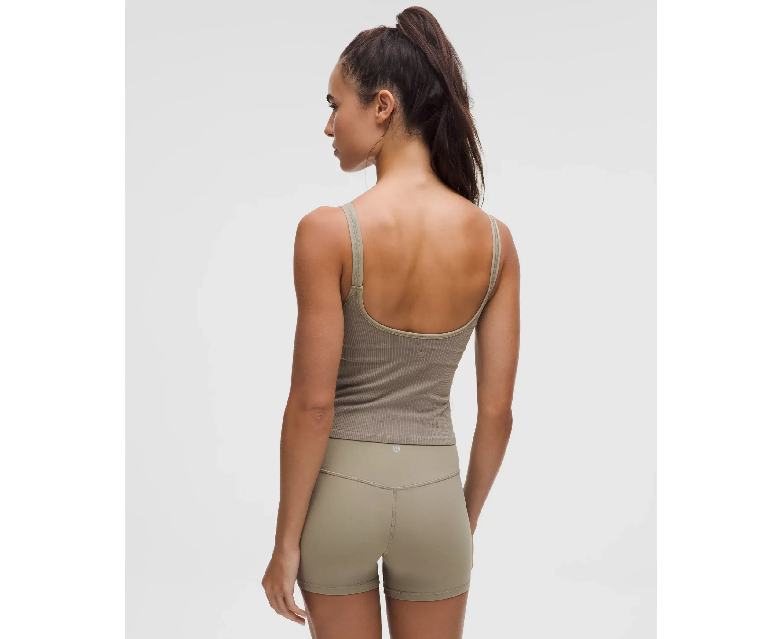Ribbed Seamless Yoga Cami Top – Slim Fit, Olive Green - Image 2