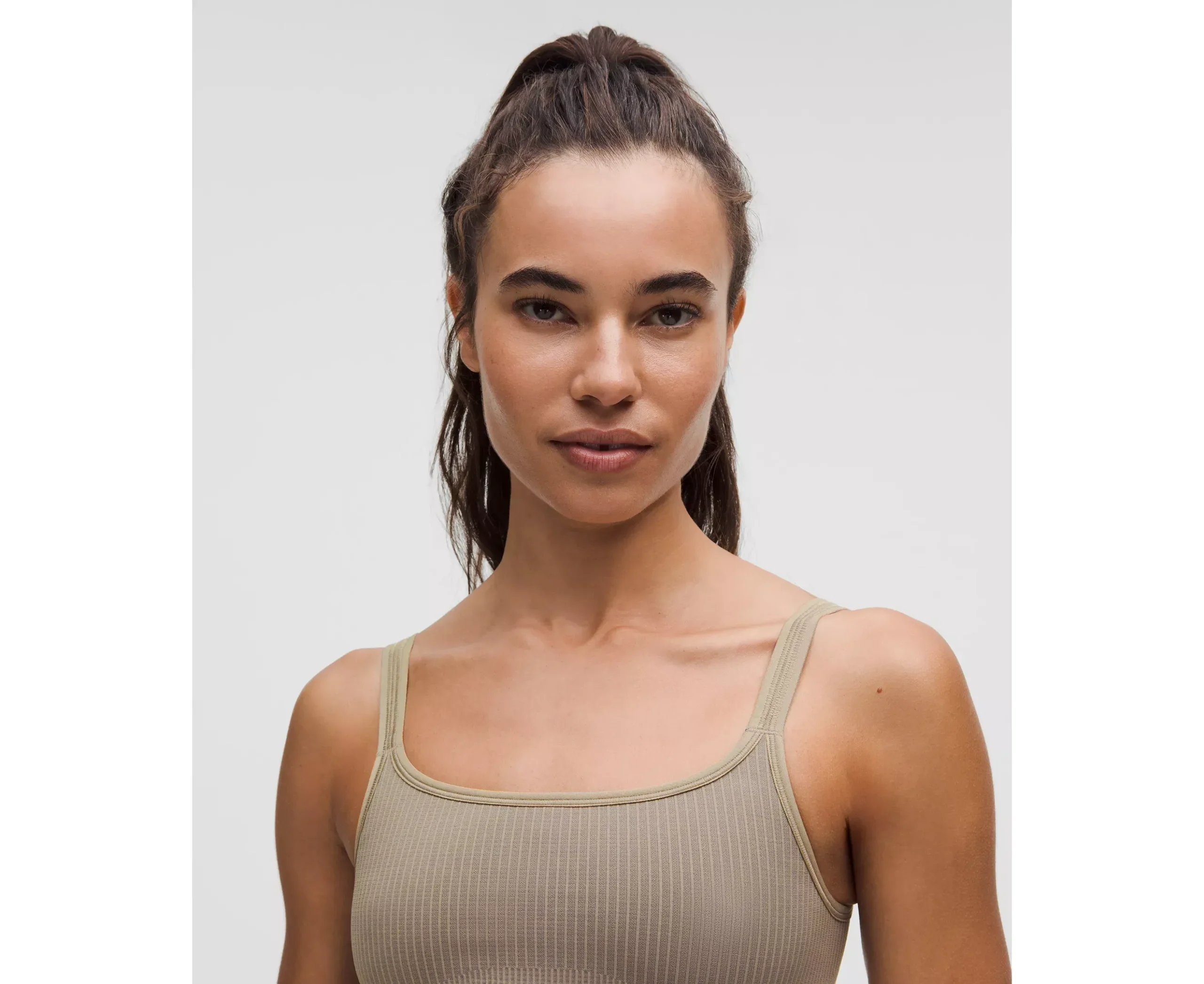 Ribbed Seamless Yoga Cami Top – Slim Fit, Olive Green - Image 3