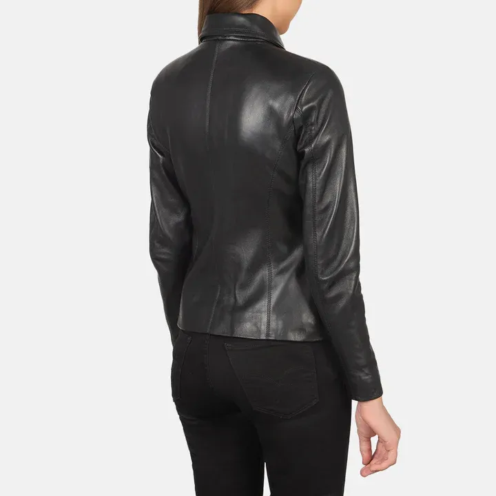 Timeless Women's Black Leather Biker Jacket – Tailored Fit - Image 3
