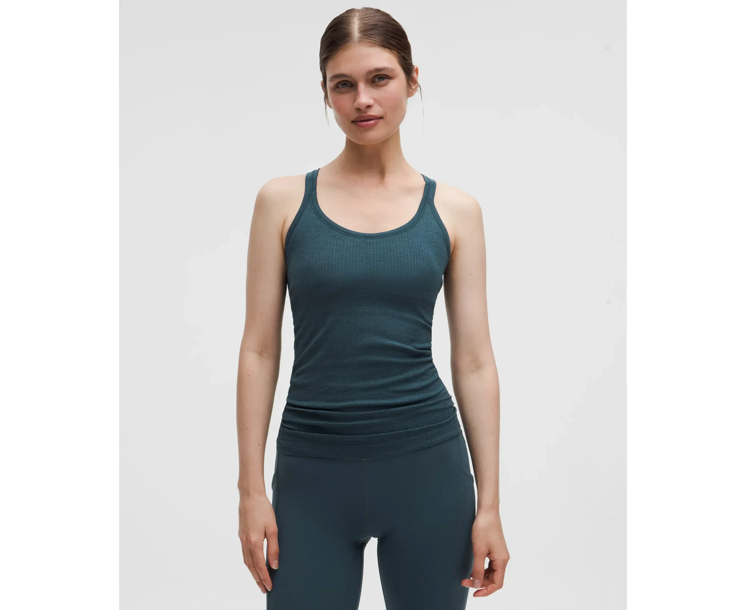 Deep Teal Ribbed Activewear Tank Top – Built-In Shelf Bra Support