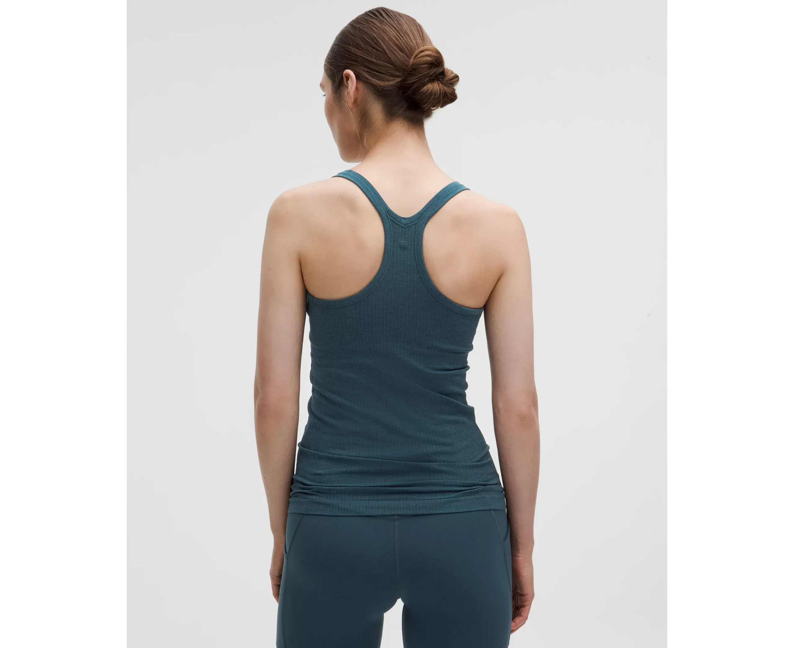 Deep Teal Ribbed Activewear Tank Top – Built-In Shelf Bra Support - Image 2