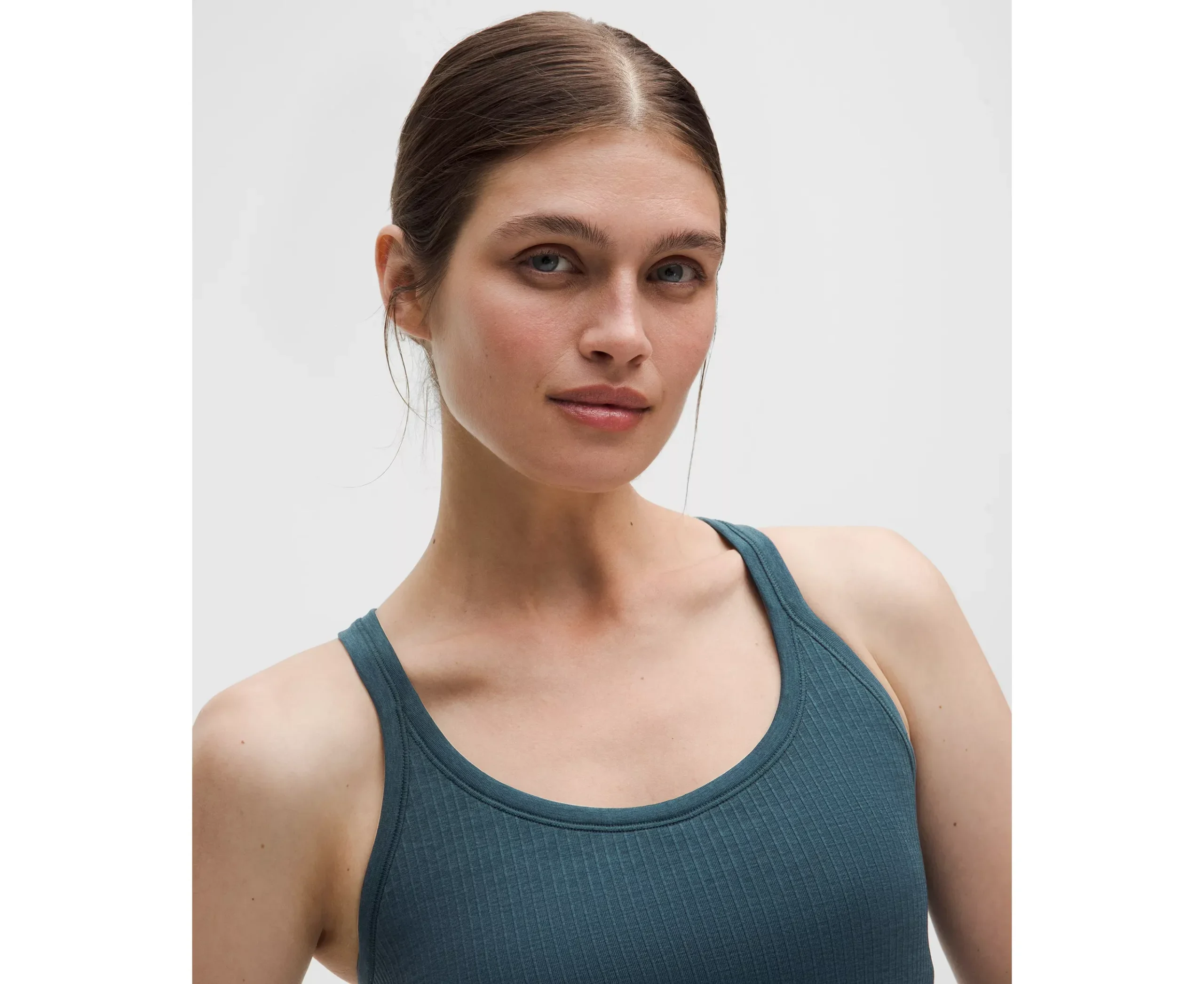 Deep Teal Ribbed Activewear Tank Top – Built-In Shelf Bra Support - Image 3