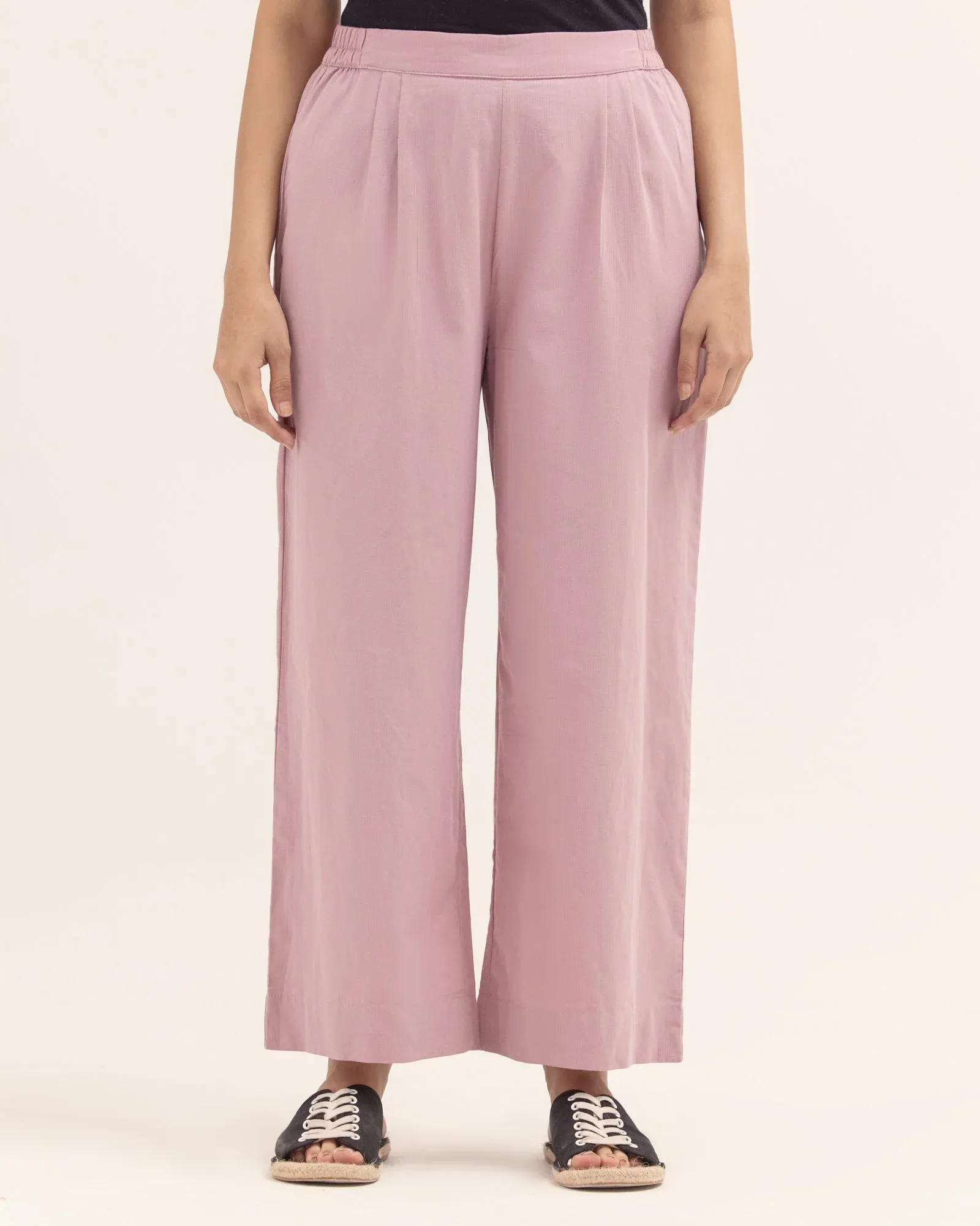 Elegant High-Waist Wide Leg Trousers – Pleated Light Pink Fabric
