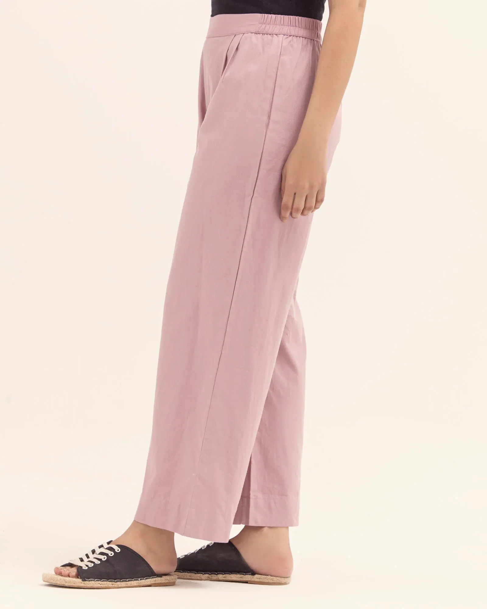 Elegant High-Waist Wide Leg Trousers – Pleated Light Pink Fabric - Image 2