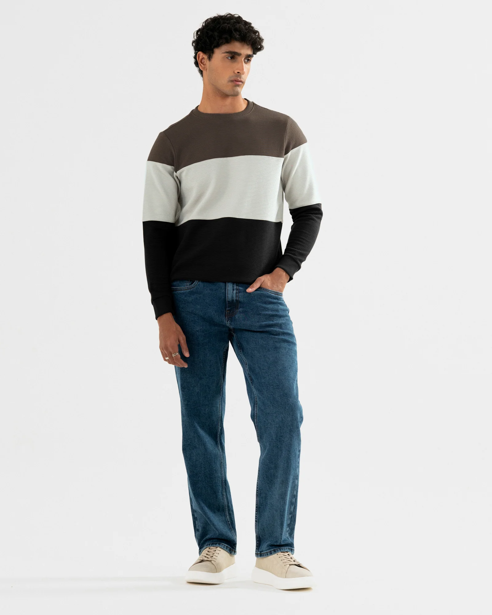 Men's Textured Tri-Colour Block Sweatshirt