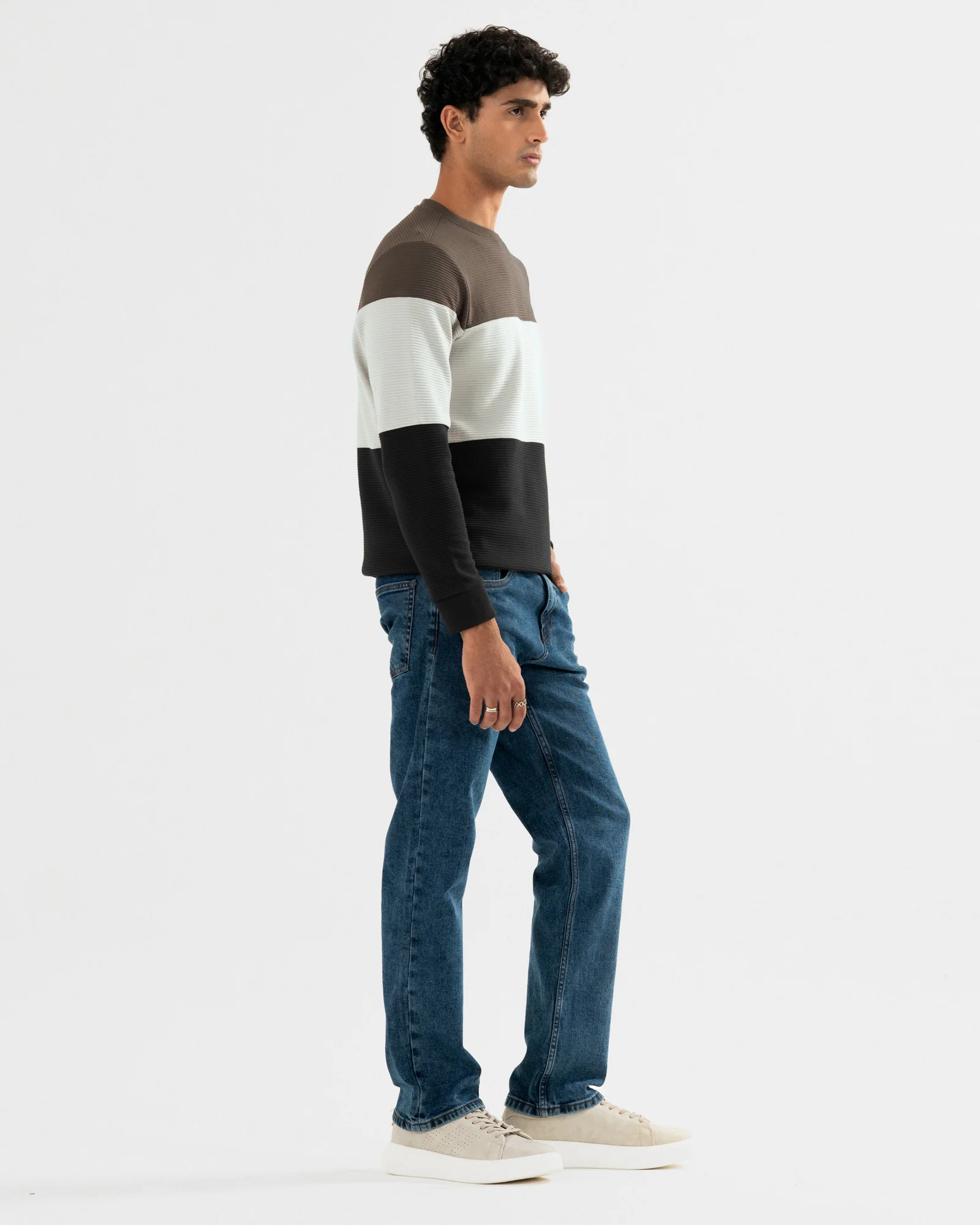 Men's Textured Tri-Colour Block Sweatshirt - Image 3