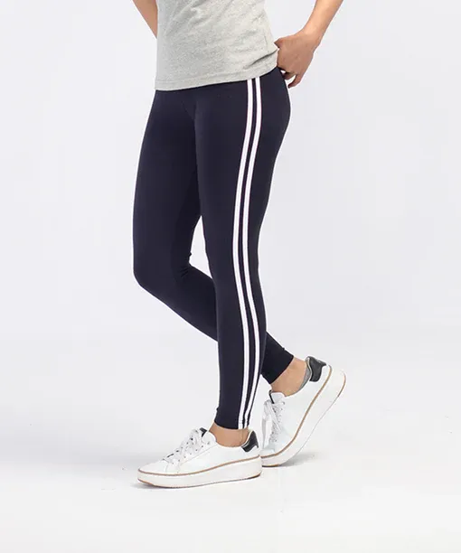 Classic Navy & White Contrast Panel High-Waist Athletic Leggings