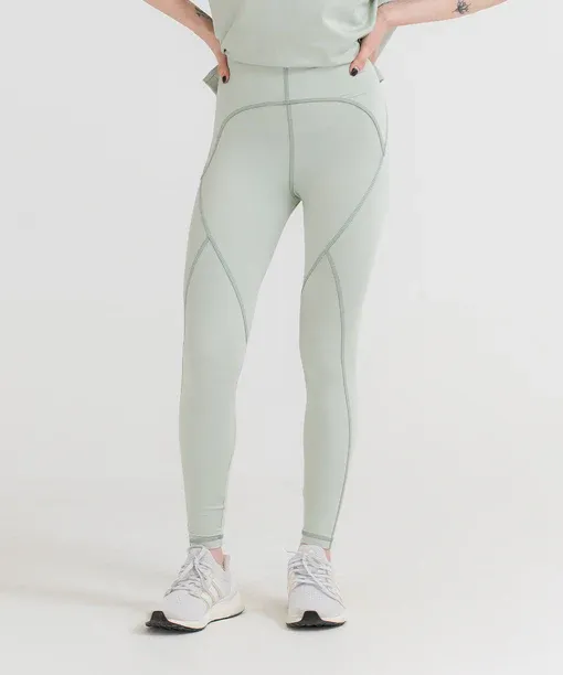 Sculpting Sage Green High-Rise Leggings – Accentuated Contrast Stitching